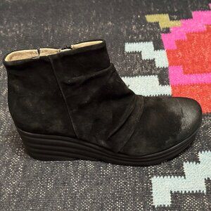 MIZ MOOZ Zane Platform Wedge Suede Leather Bootie, Black, EU 40
